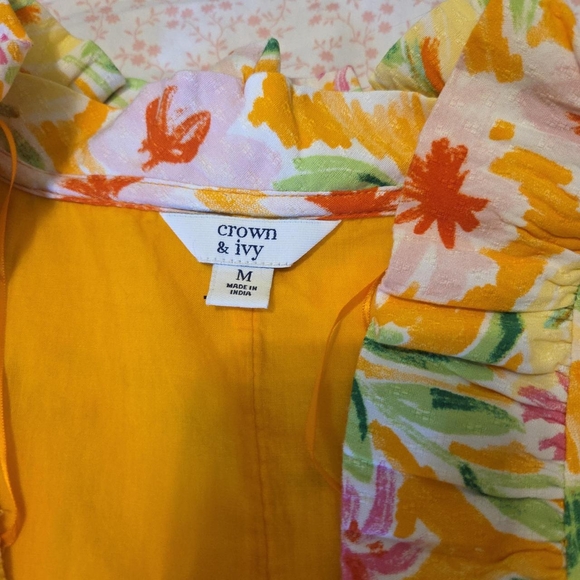 Crown & Ivy orange and yellow tropical floral mini dress size medium - Picture 2 of 4